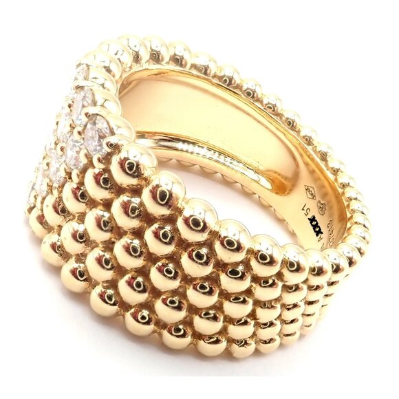 Van Cleef & Arpels 18k Yellow Gold Perlee Diamond 5 Row Band Ring Size 5.75 Cert - Picture 7 of 12